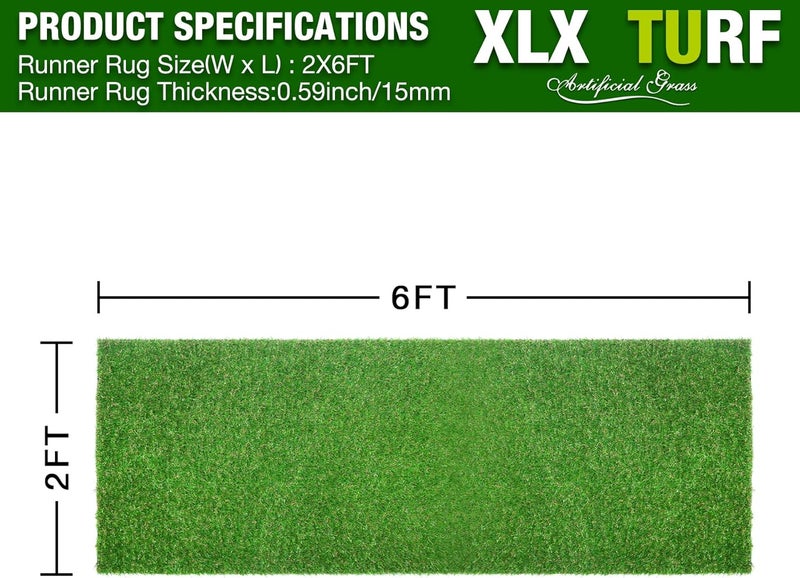 XLX TURF 2FTX6FT Artificial Turf Runner Rug Indoor Outdoor Christmas Floor Decor, Low Pile Realistic Narrow Fake Grass Carpet Patio Balcony Porch, Dog Fake Grass Pad - Image 2
